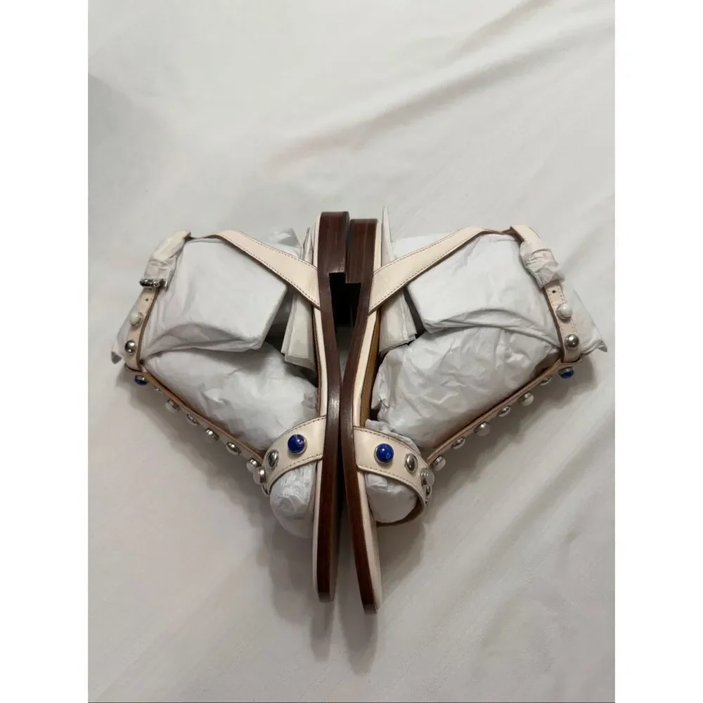 COACH Sadie New Semi Matte Flat Sandals Women’s Size 6.5 6 1/2 B Medium Chalk
